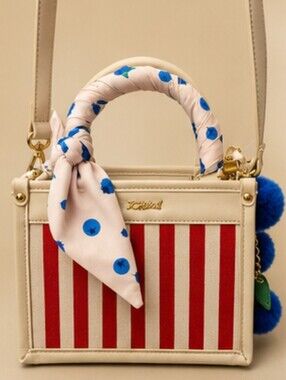 BETSEY JOHNSON Cteam & Red Striped Women's Top-Handle Bag with Blueberry Accents